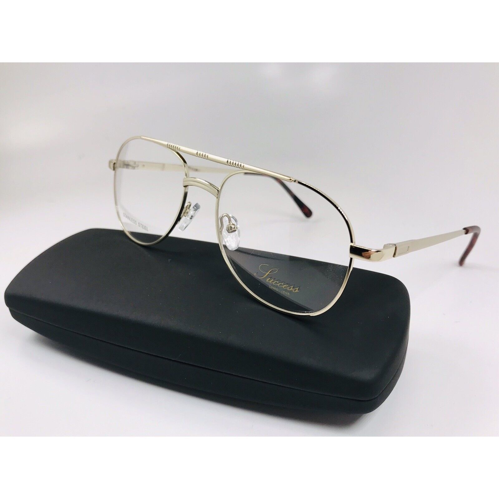 New Success Ss375 Yellow Gold Stainless Steel Aviators Eyeglasses 52mm WCase